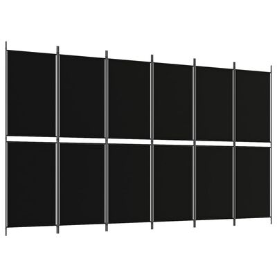 vidaXL Paravan de cameră cu 6 panouri, negru, 300 x 180 cm, textil