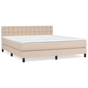 vidaXL Pat box spring cu saltea, cappuccino, 180x200cm piele ecologică