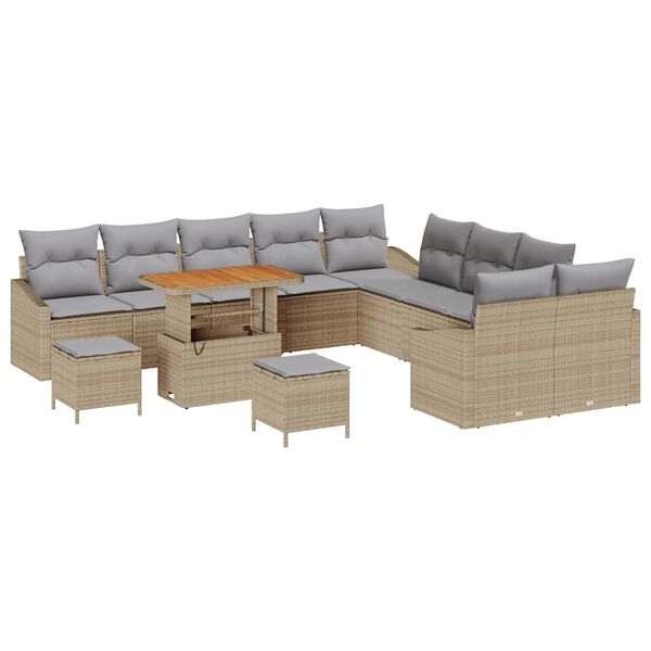 vidaXL Set de canapele pentru grădină cu pernă 13 pcs Bej Rattan poli