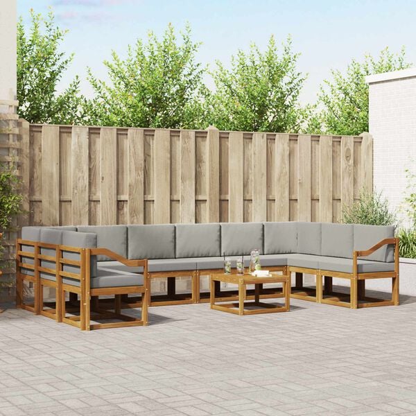 vidaXL Set de canapele de exterior 11 pcs Gri natural și deschis