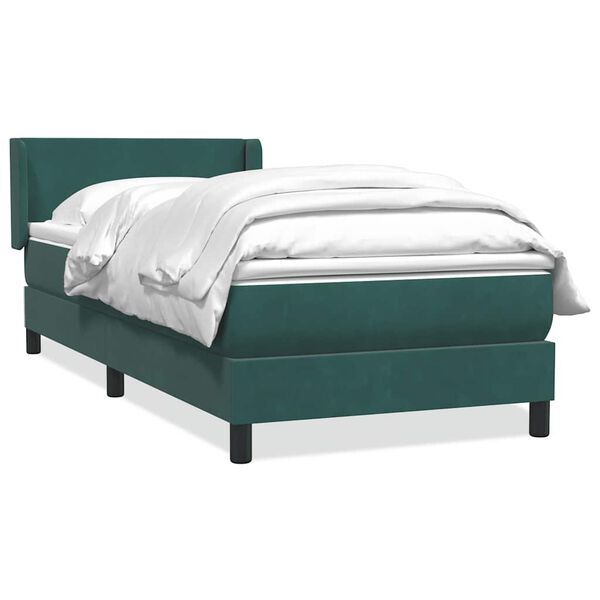 vidaXL Pat box spring cu saltea, verde &icirc;nchis, 80x210 cm, catifea