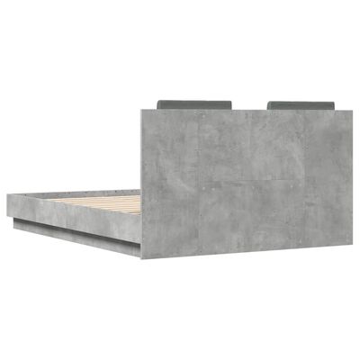 vidaXL Cadru de pat cu tăblie și lumini LED, gri beton, 120x190 cm
