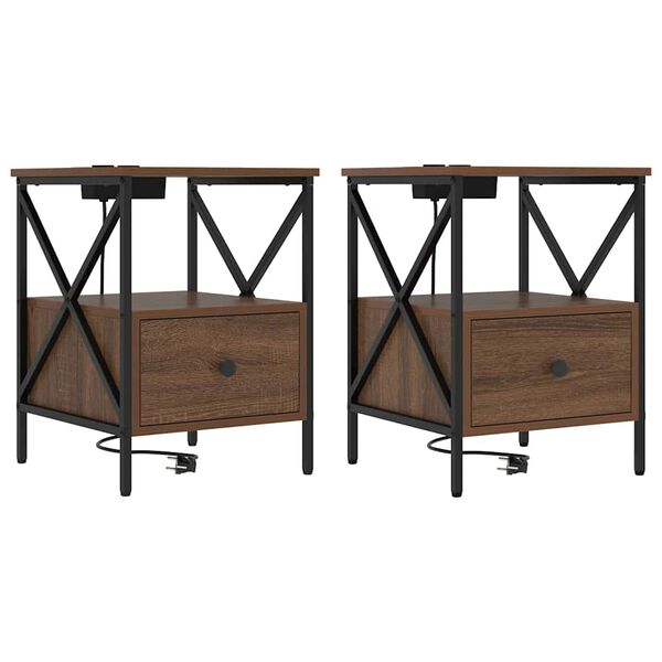 vidaXL Dulap de noapte 2 pcs Stejar &icirc;nchis 41,5 x 40,5 x 55 cm