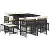 vidaXL Set mobilier de grădină cu perne, 9 piese, negru, poliratan
