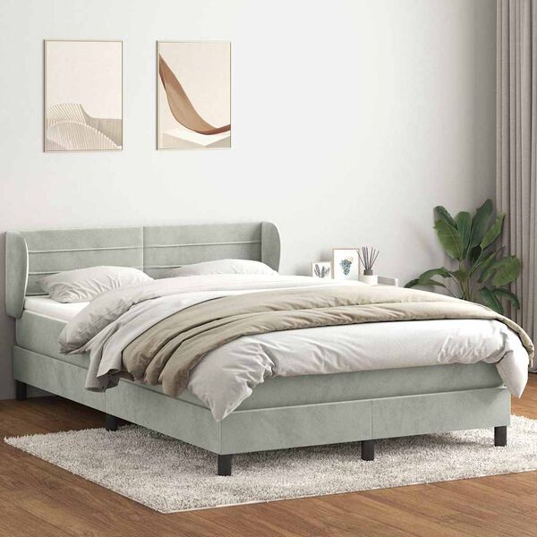 vidaXL Pat box spring cu saltea, gri deschis, 140x220 cm, catifea