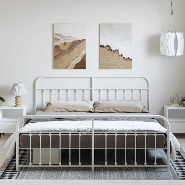 vidaXL Cadru de pat metalic cu tăblie de cap/picioare, alb, 183x213 cm