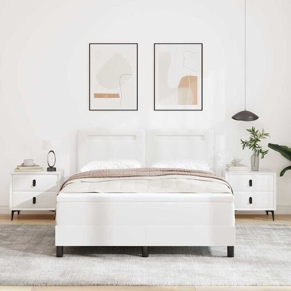 vidaXL Pat cu arcuri cu saltea Alb 140 x 200 cm Piele artificială