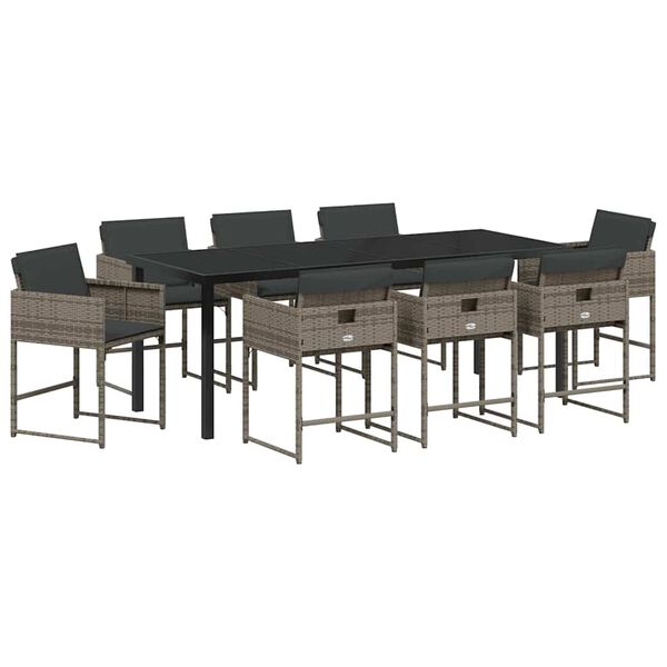 vidaXL Set de masă pentru grădină 9 pcs Gri poliratan