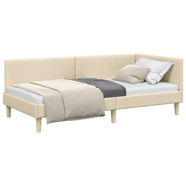 vidaXL Cadru de pat colțar cu headboard Crem 90 cm x 200 cm Catifea