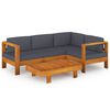 vidaXL Set mobilier grădină perne gri &icirc;nchis, 5 piese, lemn acacia