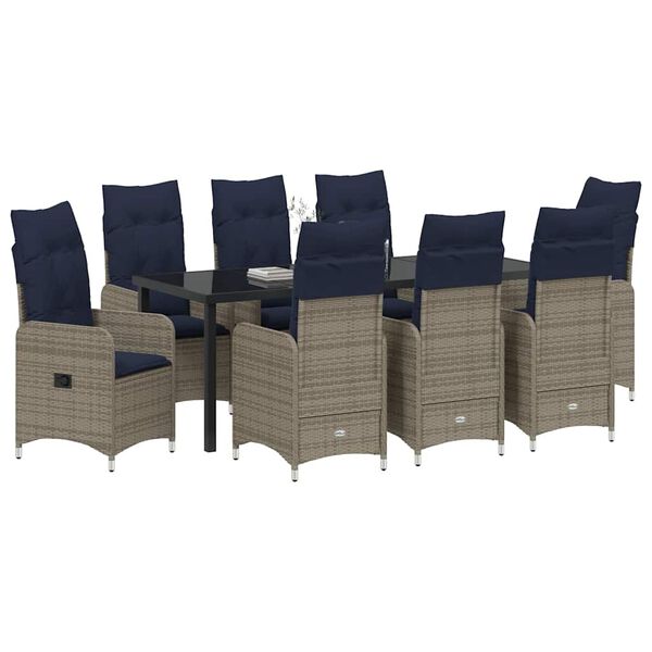 vidaXL Set de masă pentru grădină cu pernă 9 pcs Negru Rattan poli