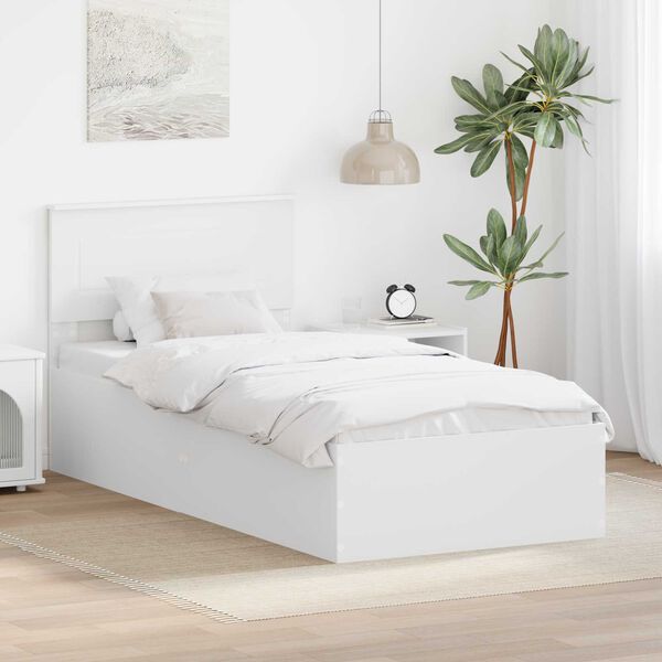 vidaXL Cadru de pat cu headboard Alb 100 x 200 cm Lemn compozit