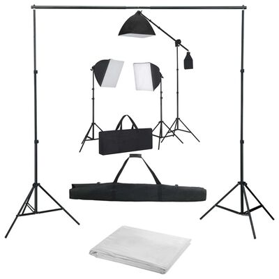 vidaXL Kit studio foto cu lumini softbox și fundal