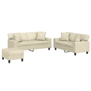 vidaXL Set de canapele cu perne, 3 piese, crem, piele ecologică