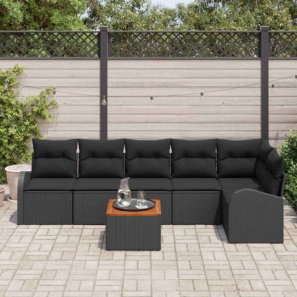 vidaXL Set de canapele pentru grădină cu pernă 7 pcs Negru poliratan