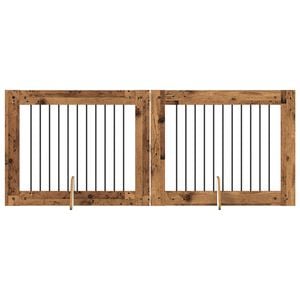 vidaXL Poartă pentru c&acirc;ini cu suporturi 2 pcs Lemn vechi 100 x 80 cm