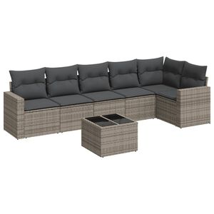 vidaXL Set canapele de grădină, 7 piese, cu perne, gri, poliratan