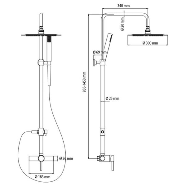 SCH&Uuml;TTE Set duș deasupra capului cu manetă single mixer "SUMATRA"