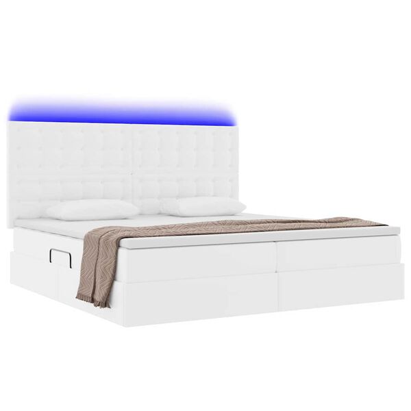 vidaXL Pat cu saltea și LED Alb pur 200 x 200 cm Piele artificială