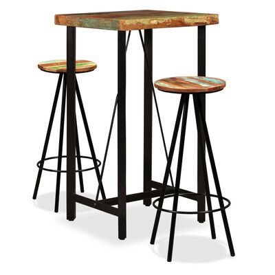 vidaXL Set mobilier de bar, 3 piese, lemn masiv reciclat