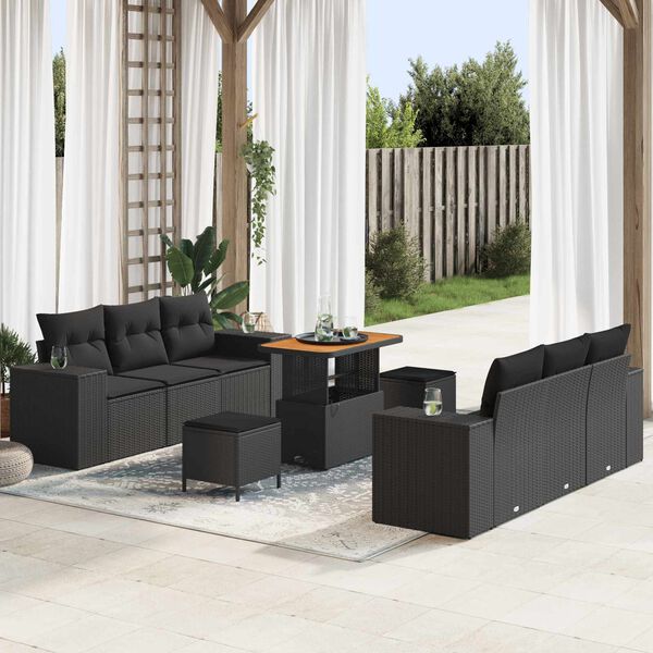 vidaXL Set de canapele pentru grădină cu pernă 9 pcs Negru Rattan poli