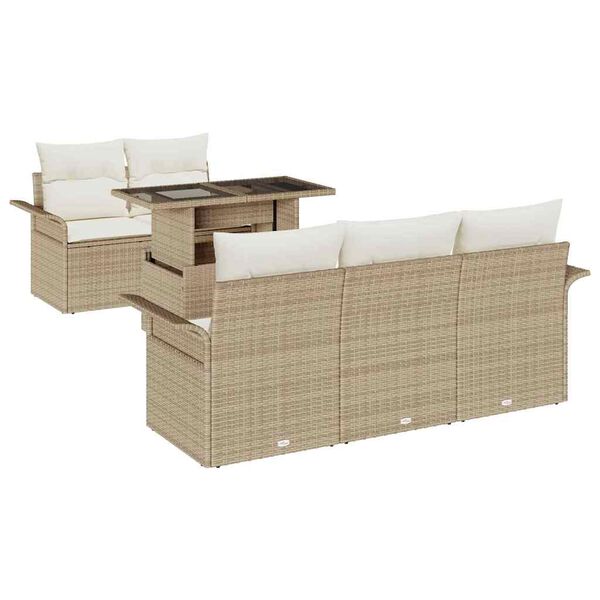 vidaXL Set de canapele pentru grădină cu pernă 6 pcs Bej Poli Rattan