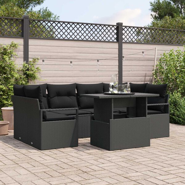 vidaXL Set de canapele pentru grădină 7 pcs Negru Rattan poli