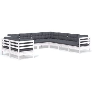 vidaXL Set mobilier de grădină cu perne, 9 piese, alb, lemn masiv pin