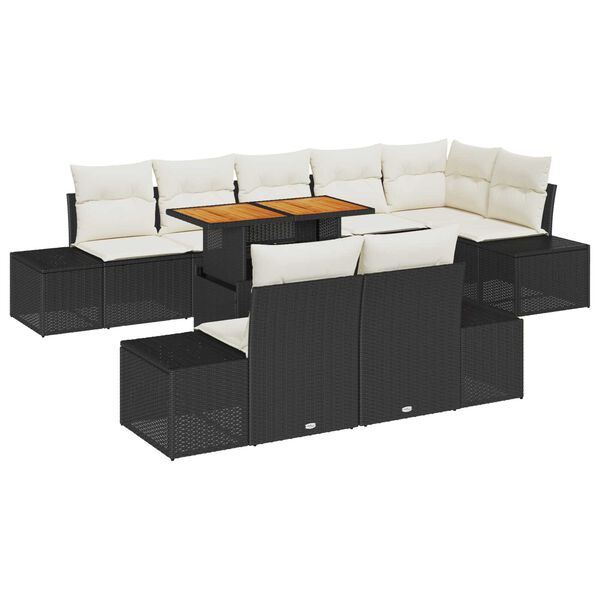 vidaXL Set de canapele pentru grădină 9 pcs Negru Rattan poli