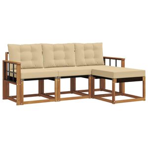 vidaXL Set de canapele de exterior cu pernă 4 pcs Natural și Bej