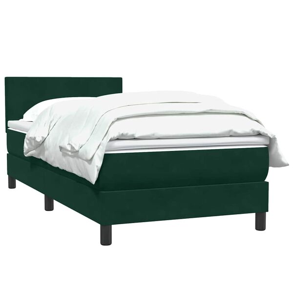 vidaXL Pat box spring cu saltea, verde &icirc;nchis, 100x220 cm, catifea