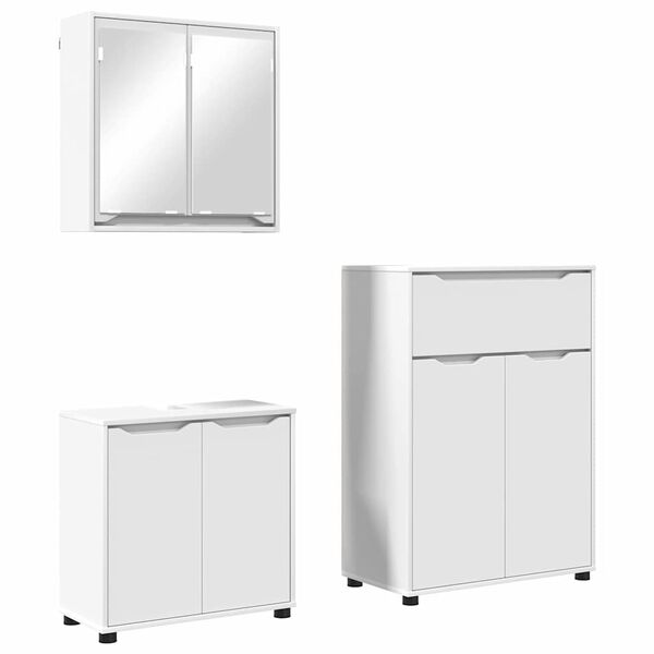 vidaXL Set de mobilier pentru baie cu sertar 3 pcs Alb Lemn compozit