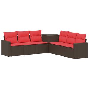 vidaXL Set de canapea 7 buc. Maro și roșu Ratan poli și Oțel