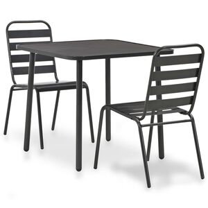 vidaXL Set mobilier bistro, 3 piese, gri &icirc;nchis, oțel