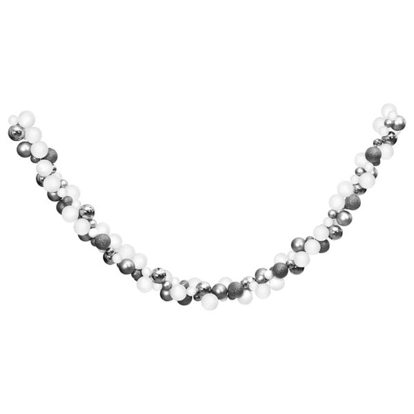 vidaXL Ghirlandă de Crăciun cu globuri, alb și gri, 175 cm, polistiren