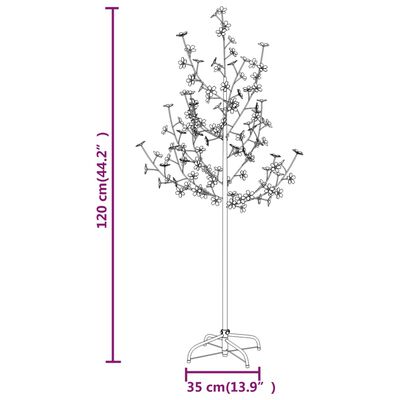 vidaXL Copac cu flori de cireș, alb cald, 84 LED-uri, 120 cm