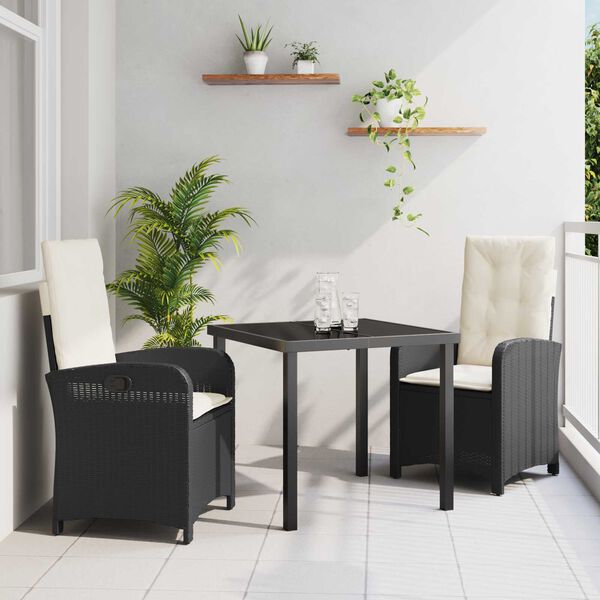 vidaXL Set de masă pentru grădină cu pernă 3 pcs Negru poliratan