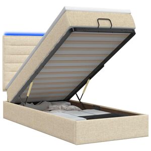 vidaXL Pat Ottoman cu Saltea și LED Crem 90 x 190 cm Țesătură