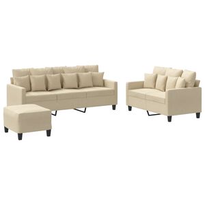vidaXL Set de canapele cu perne, 3 piese, crem, textil