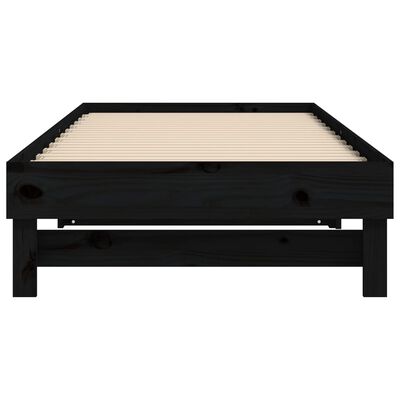 vidaXL Pat de zi extensibil, negru, 2x(80x200) cm, lemn masiv de pin