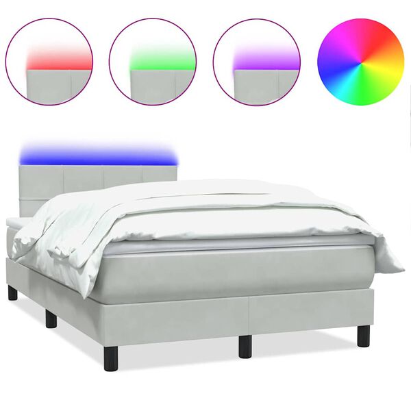 vidaXL Pat cu arcuri cu saltea și LED, roz, 90x220 cm, catifea