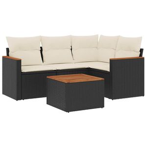 vidaXL Set mobilier de grădină cu perne, 5 piese, negru, poliratan