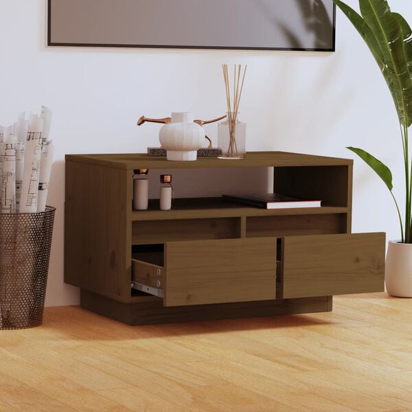 vidaXL Comodă TV, maro miere, 60x35x37 cm, lemn masiv de pin