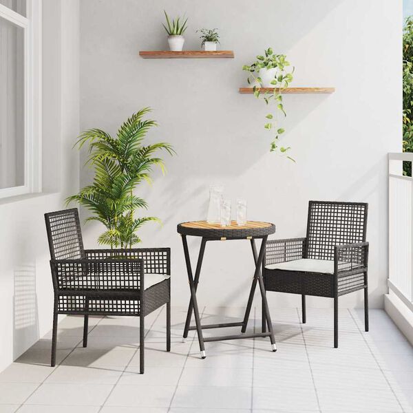 vidaXL Set Bistro de Grădină 3 pcs Negru Rattan poli