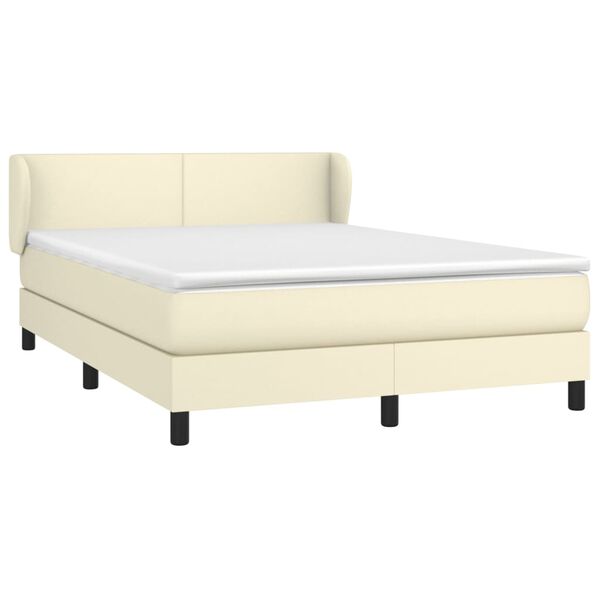 vidaXL Pat box spring cu saltea, crem, 140x200 cm, piele ecologică