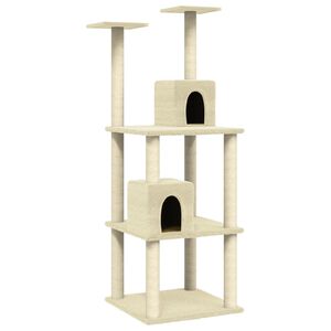 vidaXL Ansamblu pisici cu st&acirc;lpi din funie de sisal, crem, 141 cm