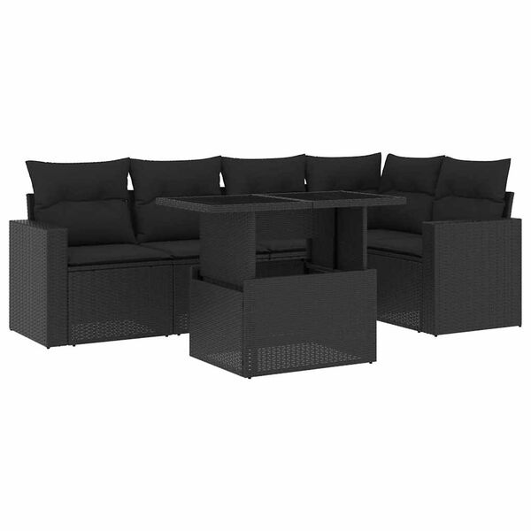 vidaXL Set mobilier de grădină cu perne, 6 piese, negru, poliratan