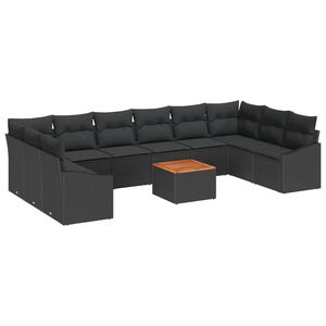 vidaXL Set de canapele pentru grădină cu pernă 11 pcs Negru poliratan