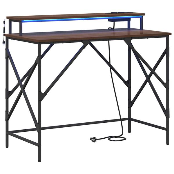 vidaXL Birou cu raft Stejar &icirc;nchis 100 x 50 x 86,5 cm Lemn compozit