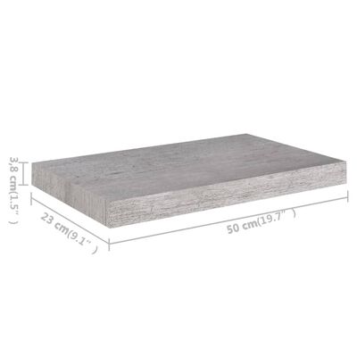 vidaXL Rafturi de perete suspendate 2 buc. gri beton 50x23x3,8 cm MDF